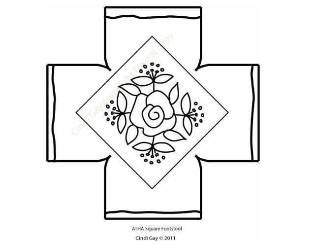 Rug hooking pattern for footstool Rose Diamond